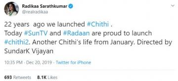 Radhika Sarathkumar Chithi 2 announcement Dhruva Natchathiram Vaanam Kottatum